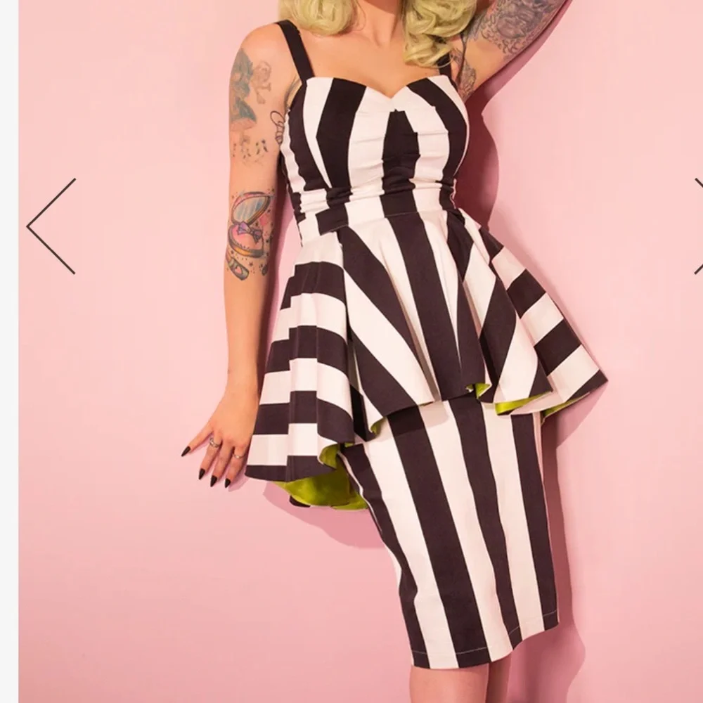 NWOT BEETLEJUICE™ GHOST W/ THE MOST PEPLUM DRESS by Vixen by Micheline Pitt Sz L - Picture 3 of 16